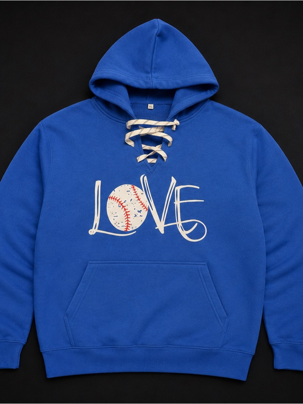 Blue 'LOVE' Baseball Graphic Hoodie Sweatshirt - Men